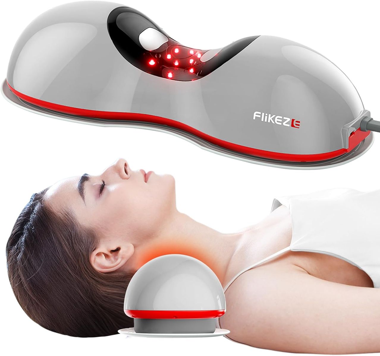 NEW Heated Neck Stretcher with Red Light Therapy, Wireless Cervical Traction Device for TMJ Pain Relief and Shoulder Relaxer