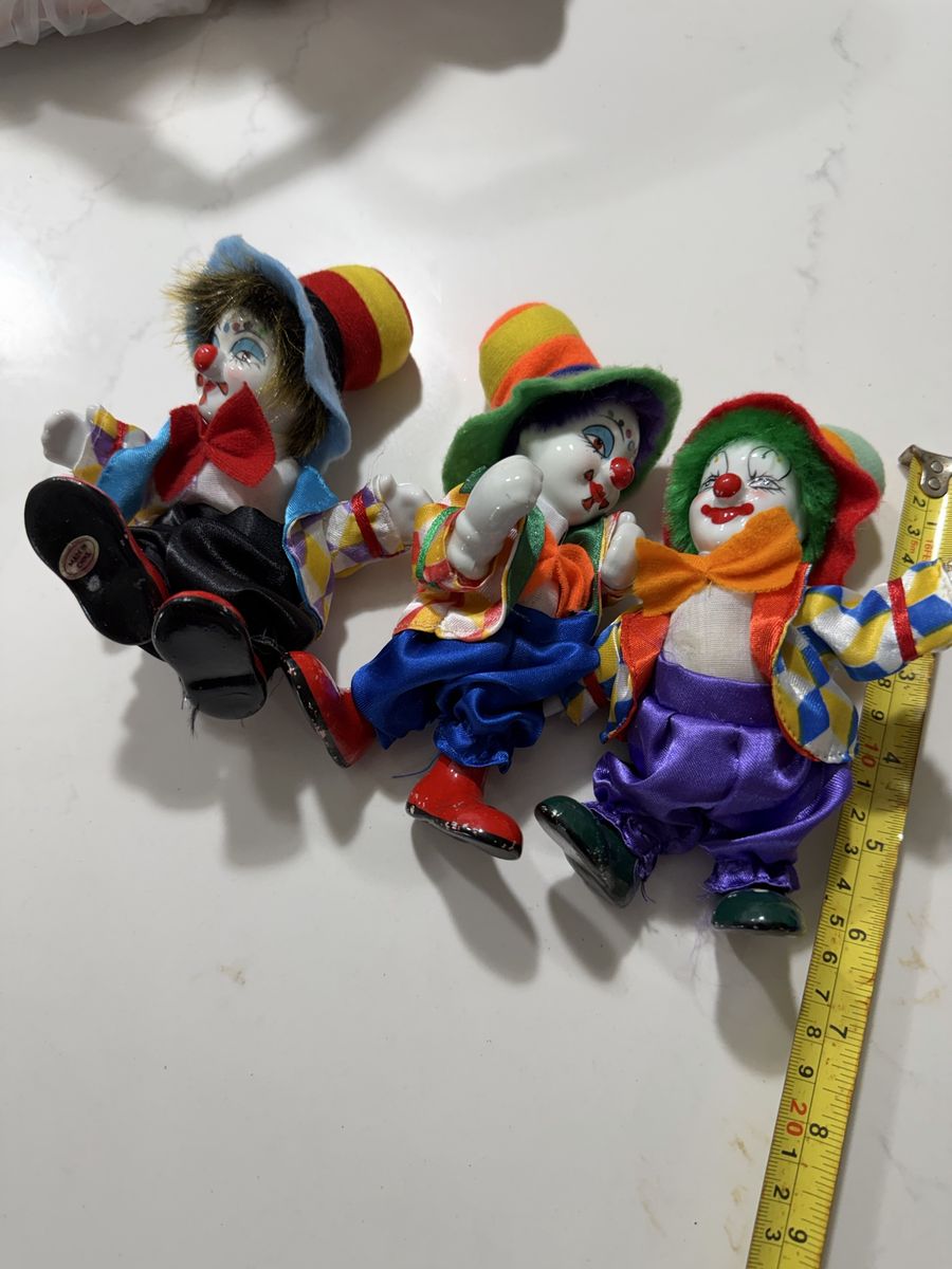 Vintage Porcelain Clown Dolls Set of 3 Colorful Collectibles