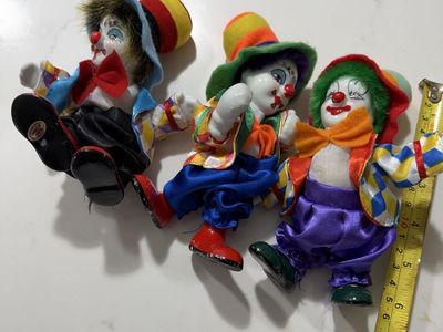 Vintage Porcelain Clown Dolls Set of 3 Colorful Collectibles