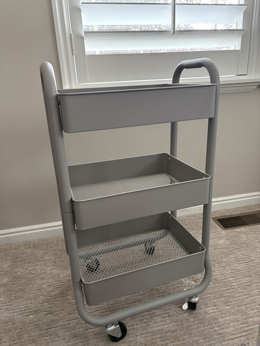 Gray Metal Rolling craft cart