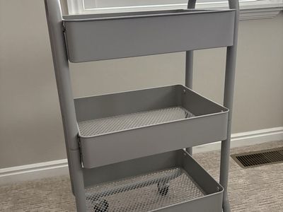 Gray Metal Rolling craft cart
