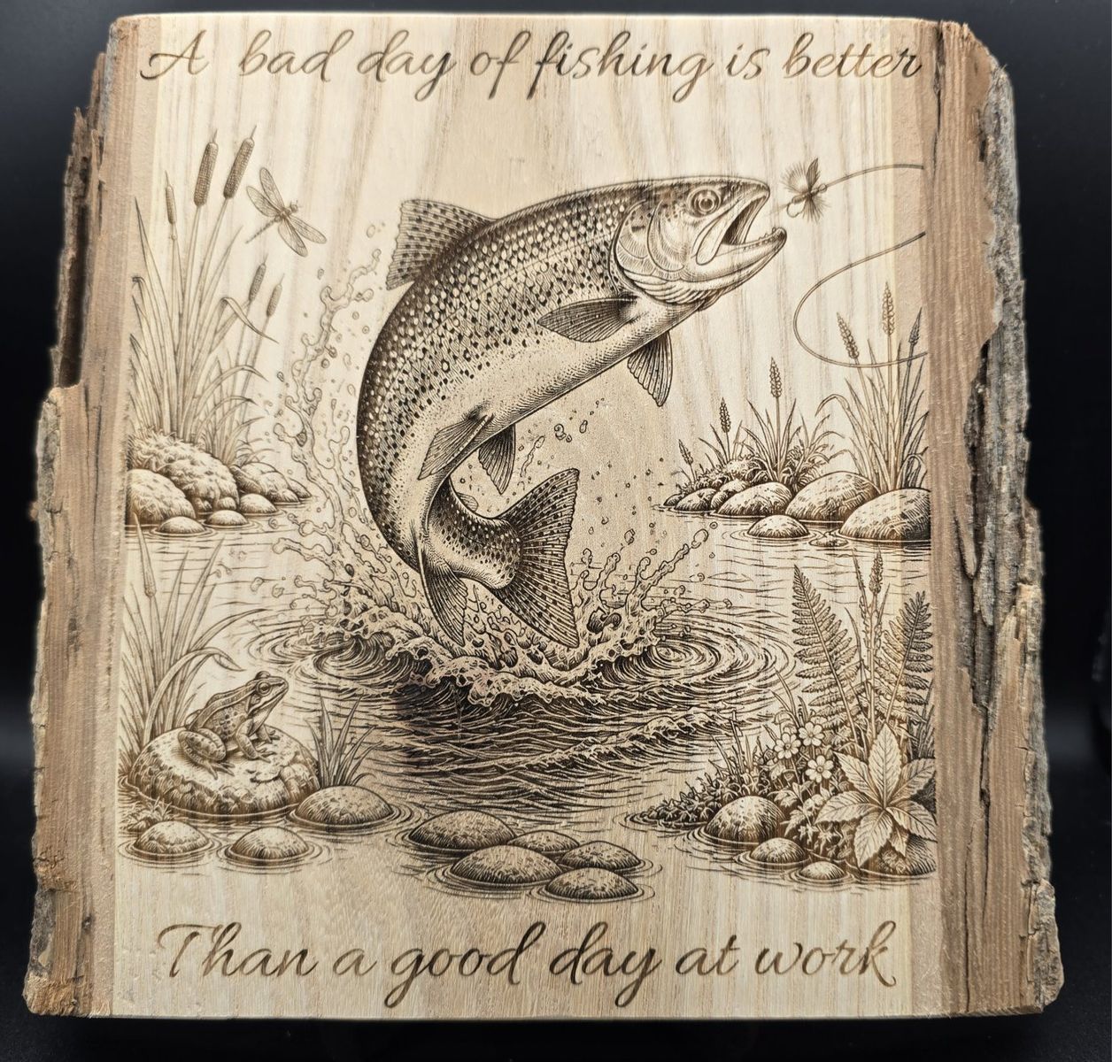 Handcrafted Engraved Fishing Plaque - A Bad Day of Fishing