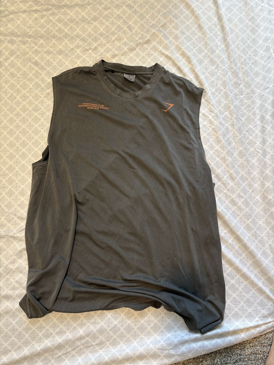 Gymshark Conditioning Club Men's XL Sleeveless Shirt - Grey with Orange Print