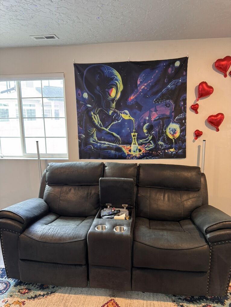 Suede Reclining Loveseat with Console