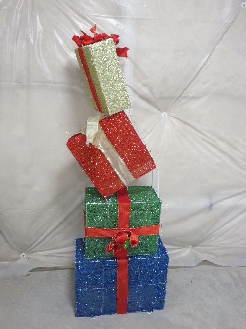 USED ONE YEAR ONLY AND LIKE NEW - HOME ACCENTS OUTDOOR LED LIGHT 4 STACKED BOXES CHRISTMAS DECORA