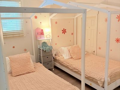 Set of 2 White Wooden House Canopy Twin Beds
