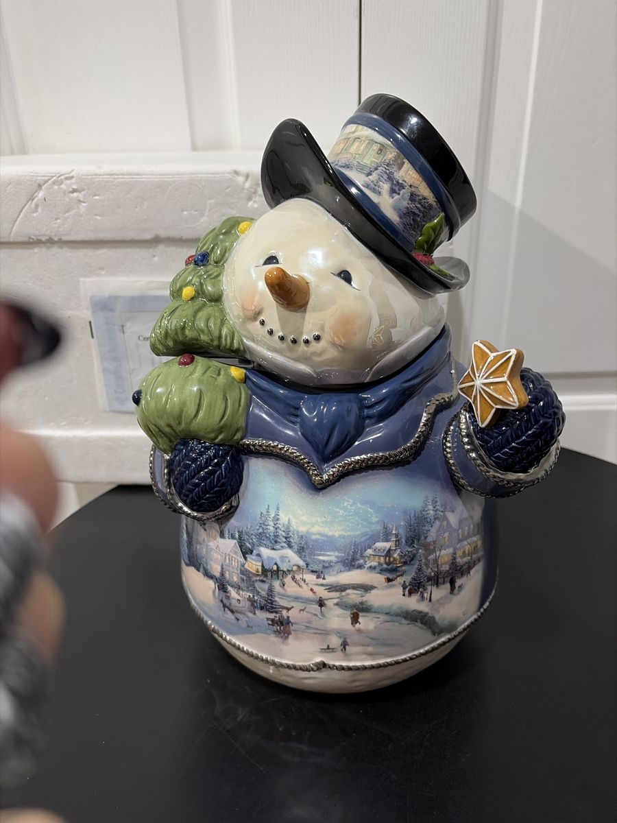 Thomas Kinkade W/Certificate & numbered Winter Whims Cookie Jar Snowman Bradford Exchange