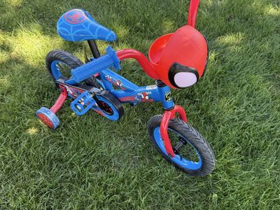 Spider-Man Kids 12" Training Wheel Bike - Blue & Red Bicycle for Young Riders