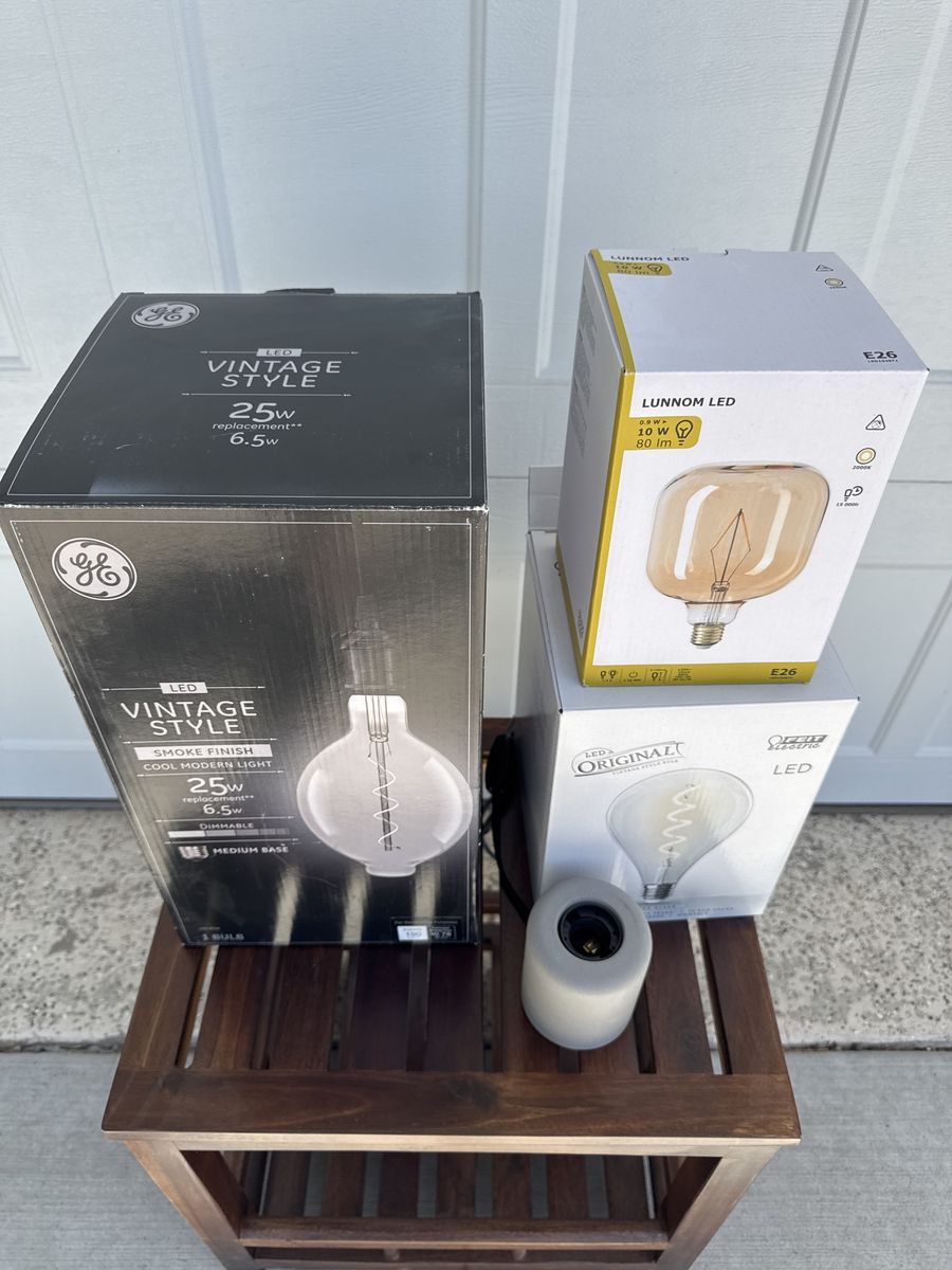 Assorted LED Vintage Style & LUNNOM Light Bulbs - GE, FEIT Electric, Dimmable E26 Base