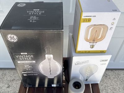 Assorted LED Vintage Style & LUNNOM Light Bulbs - GE, FEIT Electric, Dimmable E26 Base