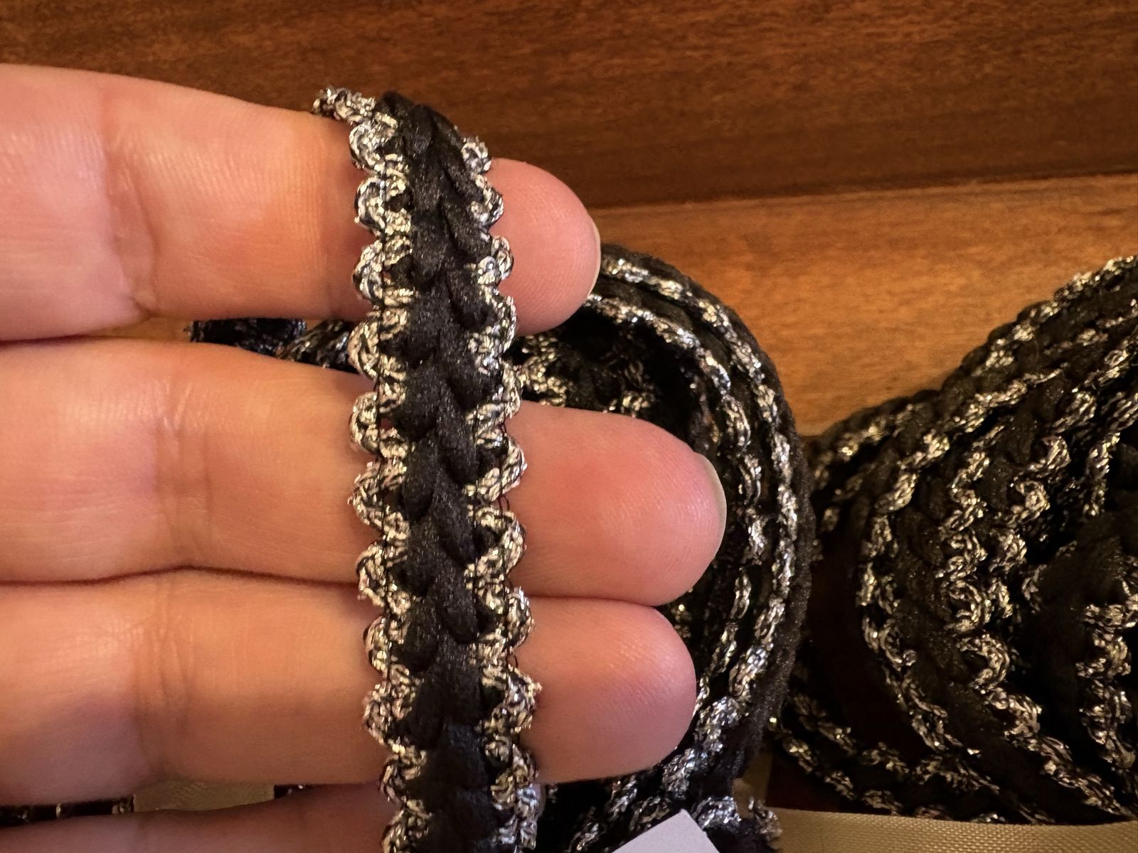 10 Yards of Black Ribbon w/ Woven Silver Edges