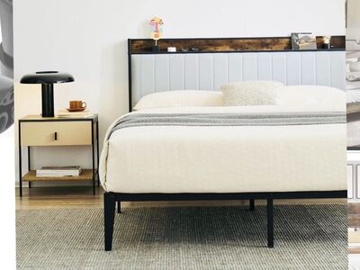 Modern Queen Bed Frame with Storage Shelf