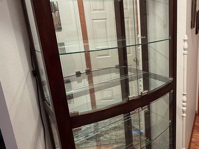 Curved Glass Curio Cabinet with mirror and lights