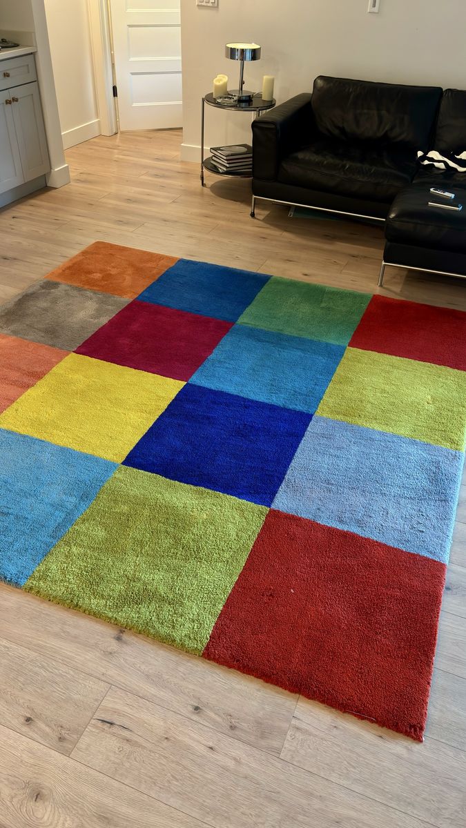 Two Colorful Multicolor Grid Woolmark Pure Wool Area Rugs