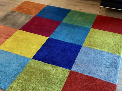 Two Colorful Multicolor Grid Woolmark Pure Wool Area Rugs