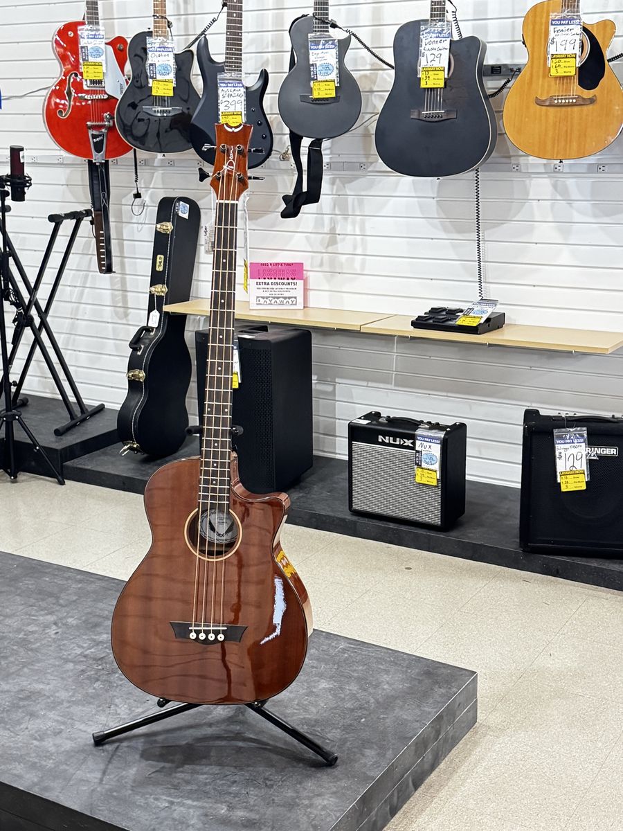 Dean EAB Acoustic-Electric Bass Guitar - Natural Wood Finish, Built-in Tuner & EQ