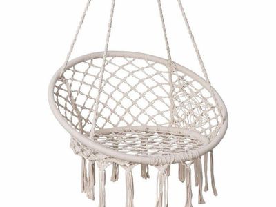 White Macrame Hammock Chair Swing - Indoor/Outdoor Hanging Seat no hardware included