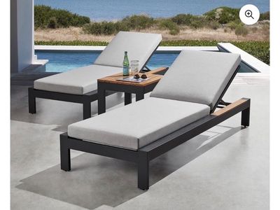 Member's Mark Vista 3pc Chaise Lounge Set w/ Sunbrella Fabric, Teak Top & Aluminum Frame