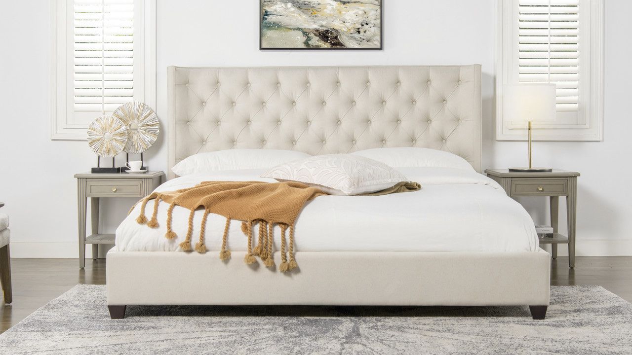 Jennifer Taylor Manhattan King Platform Bed – Light Beige – Brand New