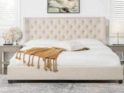 Jennifer Taylor Manhattan King Platform Bed – Light Beige – Brand New