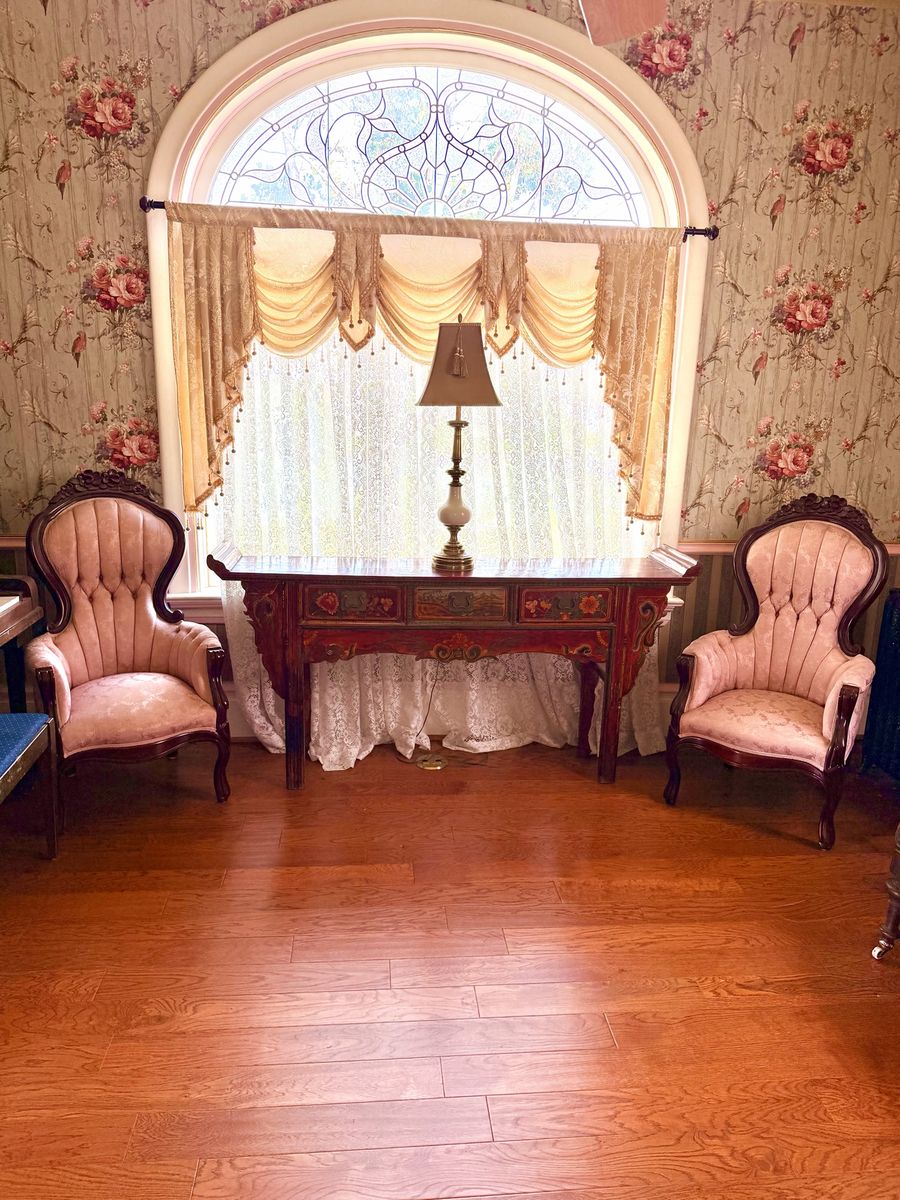 Vintage Pink Upholstered Armchair Ornate Wood Frame Accent Chair Set of 2