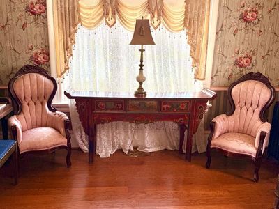 Vintage Pink Upholstered Armchair Ornate Wood Frame Accent Chair Set of 2