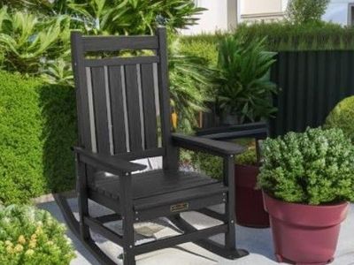 NEW SERWALL Oversized Outdoor Rocking Chair – Black – All-Weather HDPE