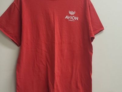 Avion Tequila Graphic T-Shirt Red Size Large 100% Cotton Short Sleeve Tee