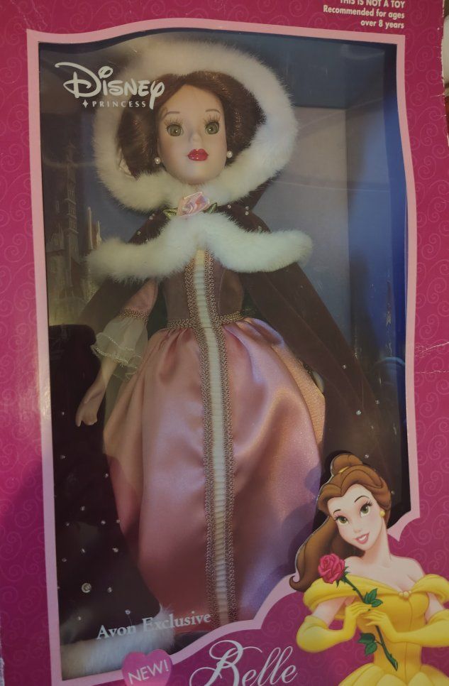 Brass key winter Belle doll Disney damaged box porcelain