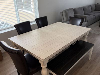 Farmhouse Style Dining Table with 4 Chairs and Bench