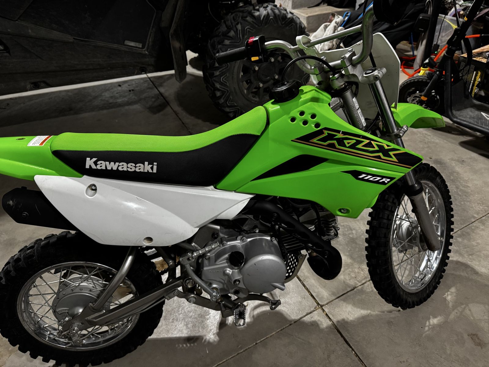 Kawasaki KLX 110R Dirt Bike - Green/Black, Well-Maintained Off-Road Motorcycle
