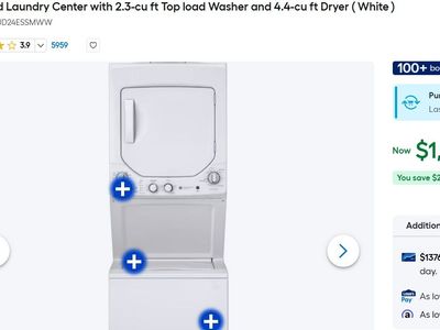 GE Electric Stacked Laundry Center with 2.3-cu ft Top load Washer and 4.4-cu ft Dryer ( White )