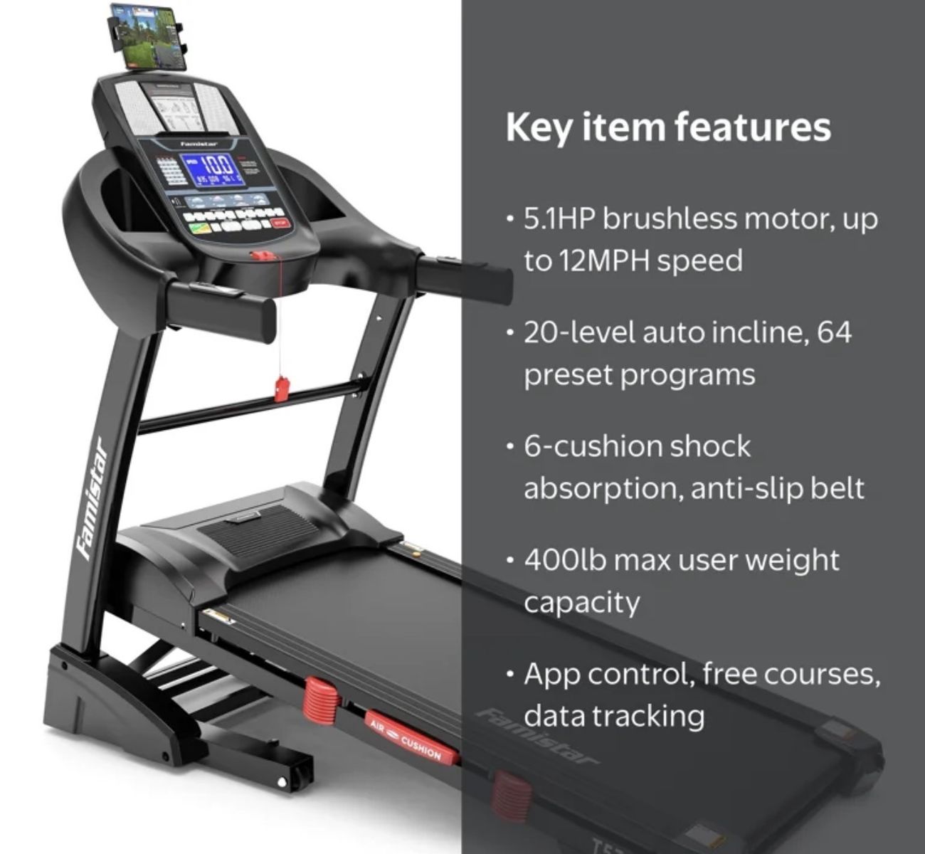 Famistar 5.1HP Folding Treadmill for Home with 20% Auto Incline, 300-400 LB Capacity