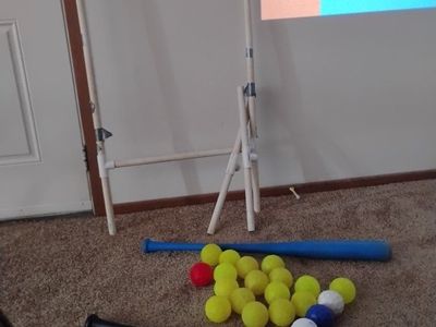 Plastic Ball Game Set (19 Blitzballs, 1 wifle ball), Wifle ball bat, blitzball bat, wifle ball/blitzball strike zone