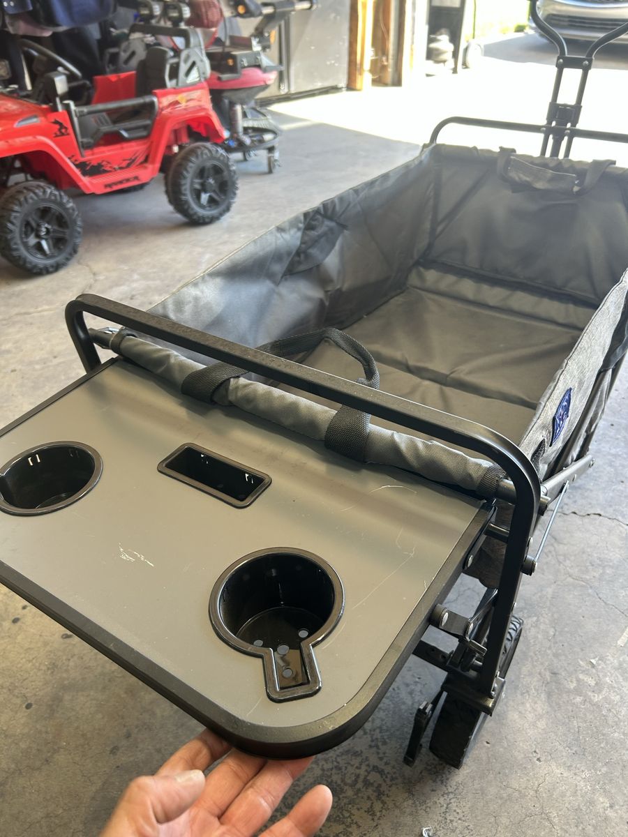 Collapsible Folding Utility Wagon with Tabletop and Cupholders Grey