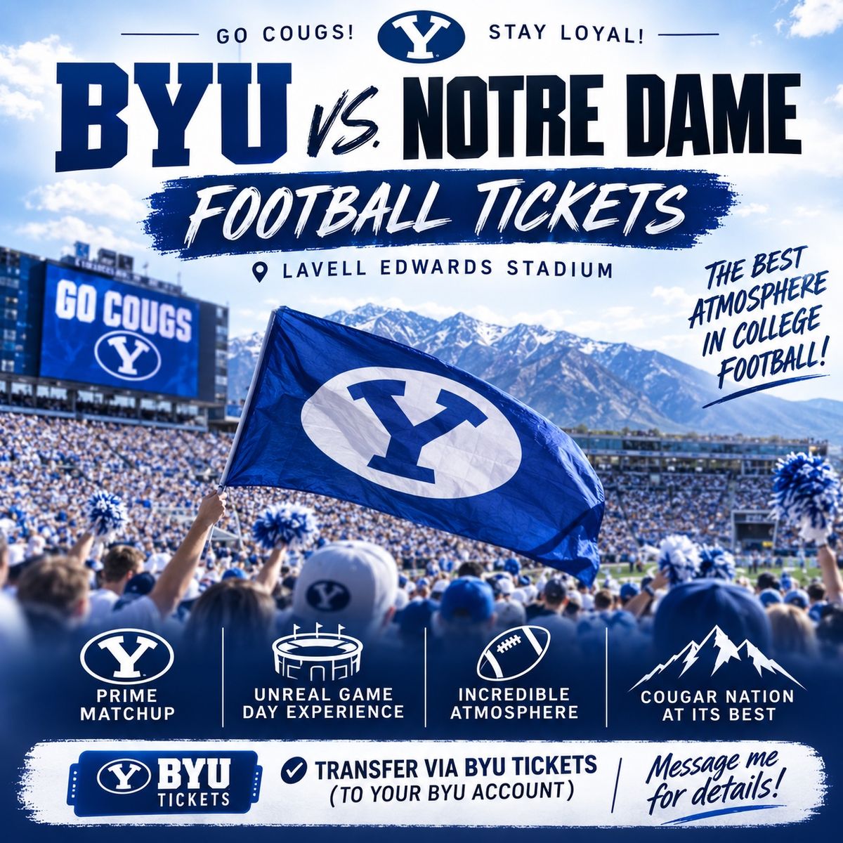8 tickets BYU vs. Notre Dame Football Aisle Tickets with Seatbacks and parking