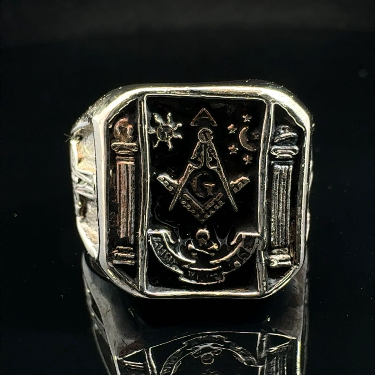 925 Sterling Silver Masonic Signet Ring Size 10 15.6 grams #WCP040241