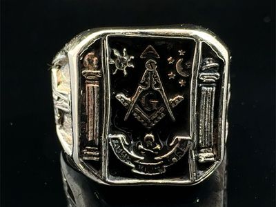 925 Sterling Silver Masonic Signet Ring Size 10 15.6 grams #WCP040241
