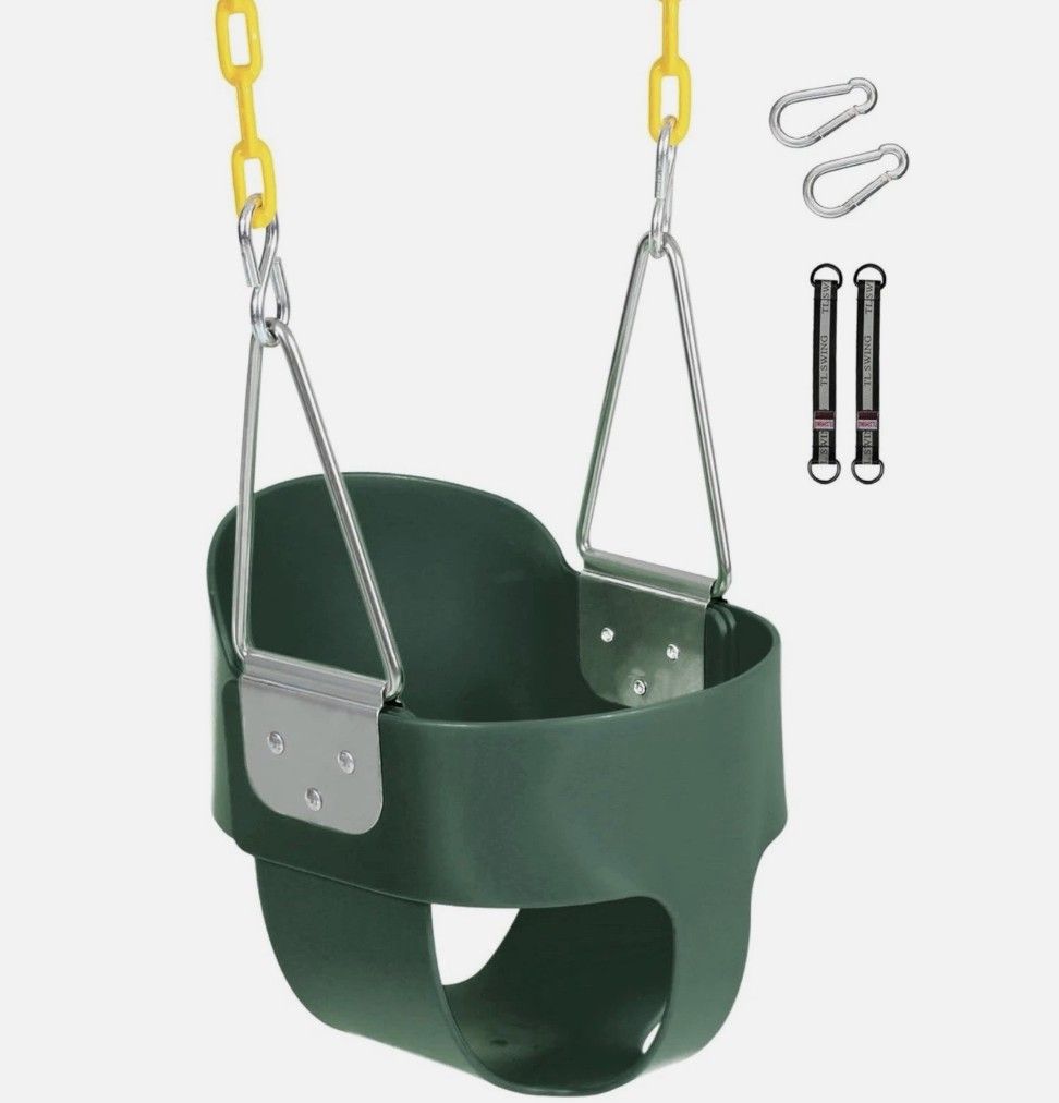 Domaker Toddler Bucket Swing Seat w/ Coated Chains Tree Straps Heavy Duty Green