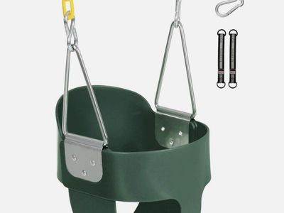 Domaker Toddler Bucket Swing Seat w/ Coated Chains Tree Straps Heavy Duty Green