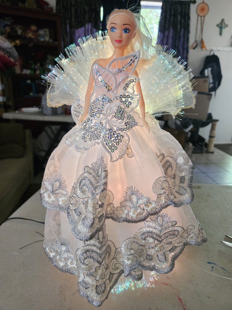 Light Up Fiber Optic Angel Barbie Doll Tabletop Christmas Tree Topper Decoration