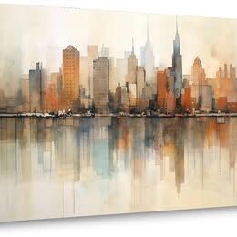ShYAMIC X-Large City Silhouette Abstract Watercolor Print on Canvas, Unframed Landscape