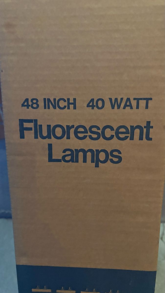 47/48 inch if prongs included in measurement, fluorescent light tubes x 16 each