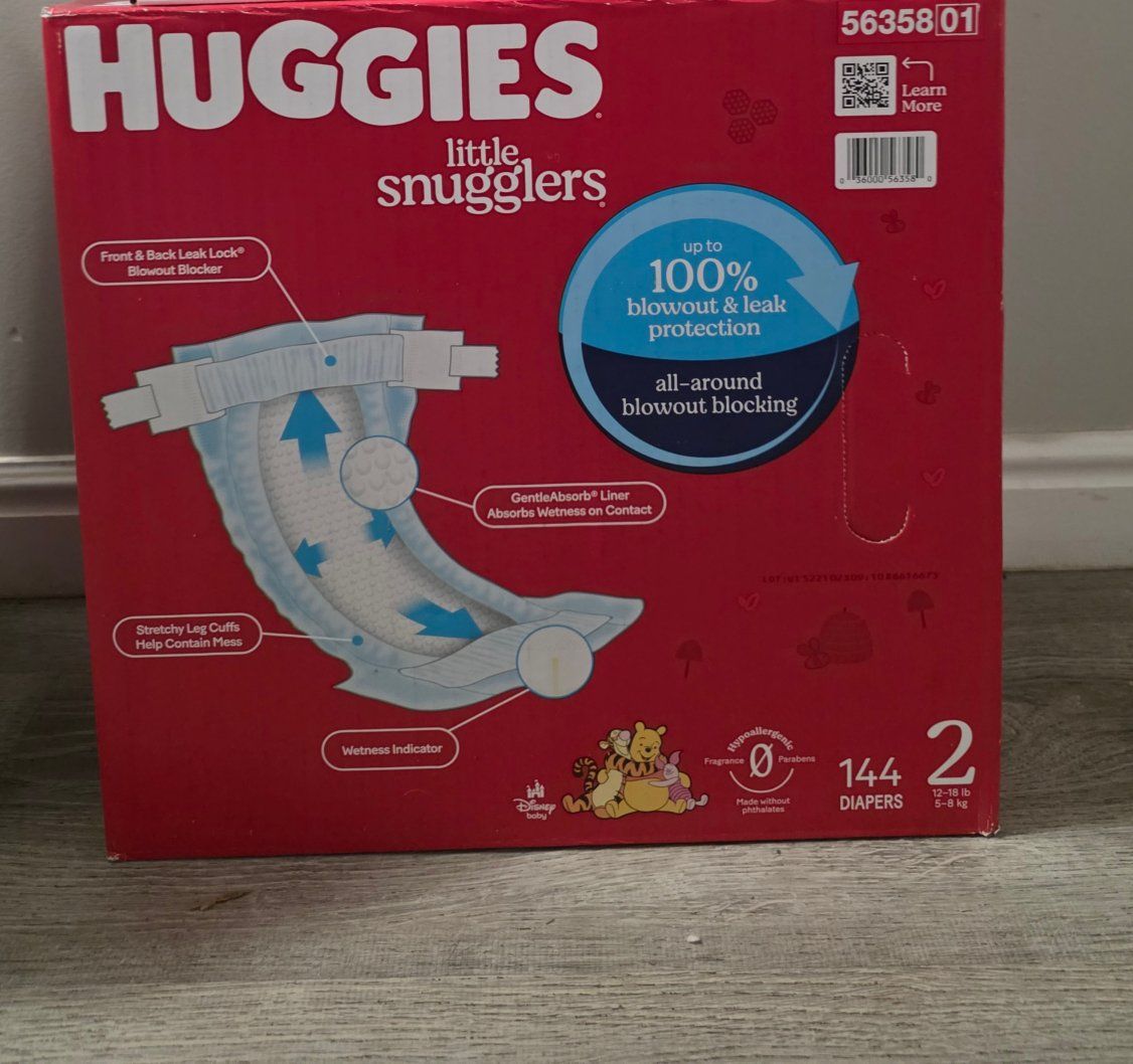 Huggies Little Snugglers Diapers, Size 2 (12-18 lbs), 144 Count, Blowout & Leak Protection