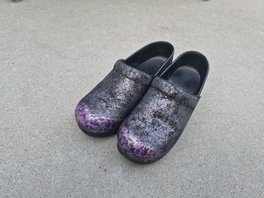 Dansko Metallic Cracked Leather Clogs Size 37 EU