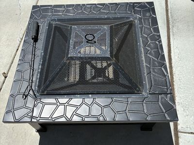 Square Outdoor Fire Pit with Stone Pattern Edge - Used