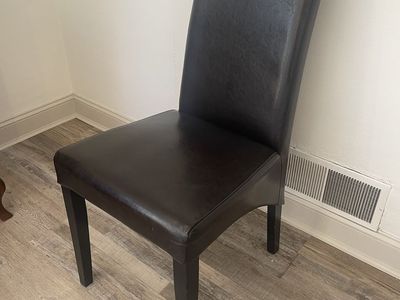 Dark Brown Faux Leather High-Back Dining Chair with Rolled Top