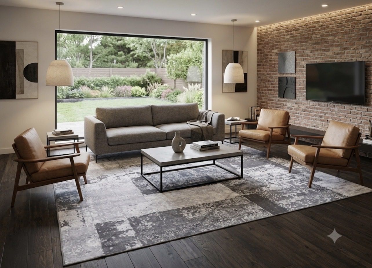 NEW 9x12 Modern Abstract Patchwork Area Rug grey and ivory