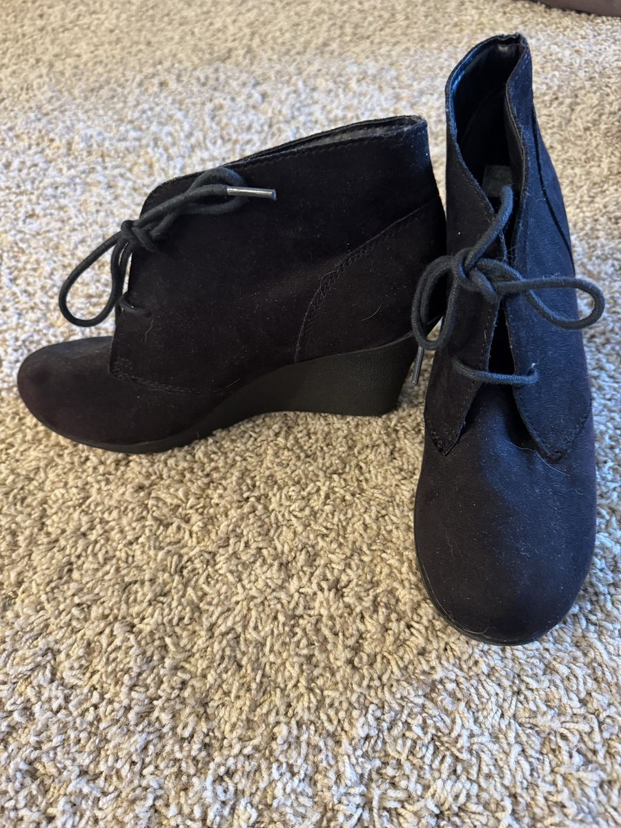 Black Suede Wedge Ankle Boots W9.5
