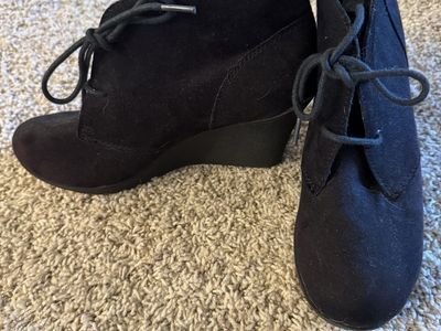 Black Suede Wedge Ankle Boots W9.5